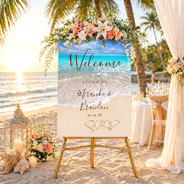 Panneau de Bienvenue de Mariage de Plage aux Vague