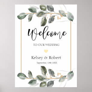 Panneau de bienvenue de mariage de verdure Affiche