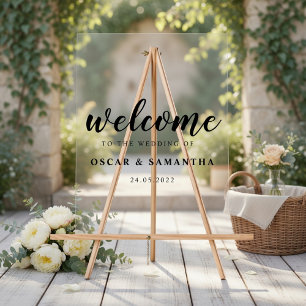 Panneau de Bienvenue de Mariage Élégant Noms et Da