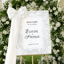 Panneau de bienvenue de mariage en dentelle blanch