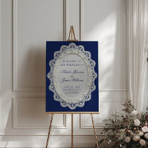 Panneau de bienvenue de mariage en dentelle bleu m