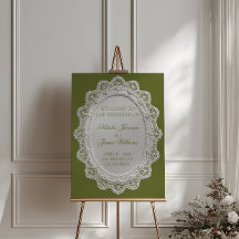 Panneau de bienvenue de mariage en dentelle vert o