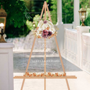 Panneau de bienvenue de mariage floral automnal à 