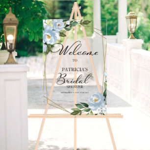 Panneau de bienvenue de mariage floral bleu poussi