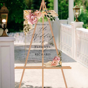 Panneau de bienvenue de mariage floral bohème aux 