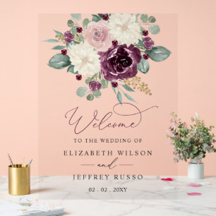 Panneau de bienvenue de mariage floral botanique p