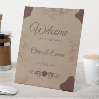 Panneau de bienvenue de mariage floral Kraft rusti