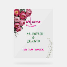 Panneau de bienvenue de mariage floral rose élégan