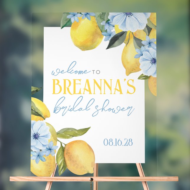 Panneau de bienvenue en acrylique à l'aquarelle Ci (Clear Acrylic Warercolor Lemon Main Squeeze Bridal Shower Welcome Sign. Many Size Options Available )