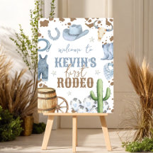 Panneau de bienvenue First Rodeo Blue 16x20
