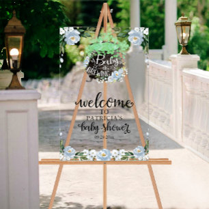 Panneau de bienvenue Fleurs bleues pour Baby Showe