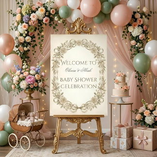 Panneau de bienvenue pour Baby Shower Floral Neutr