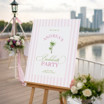 Panneau de bienvenue Stripes Roses Palmier Enterre