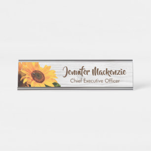 Panneau de bureau Fleurs de soleil Plaque de nom
