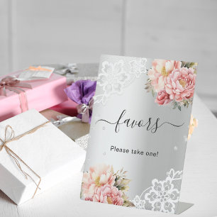 Panneau de cadeau d'invité en dentelle florale ros