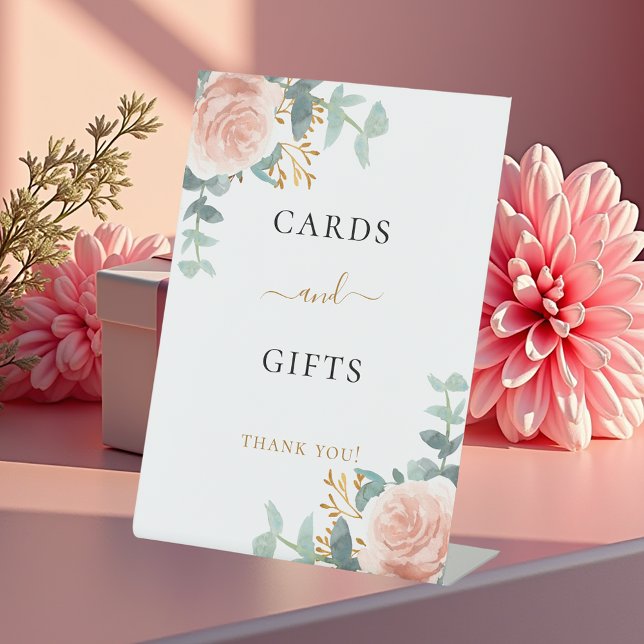 Panneau de cartes et cadeaux floraux rose eucalypt (Créateur téléchargé)