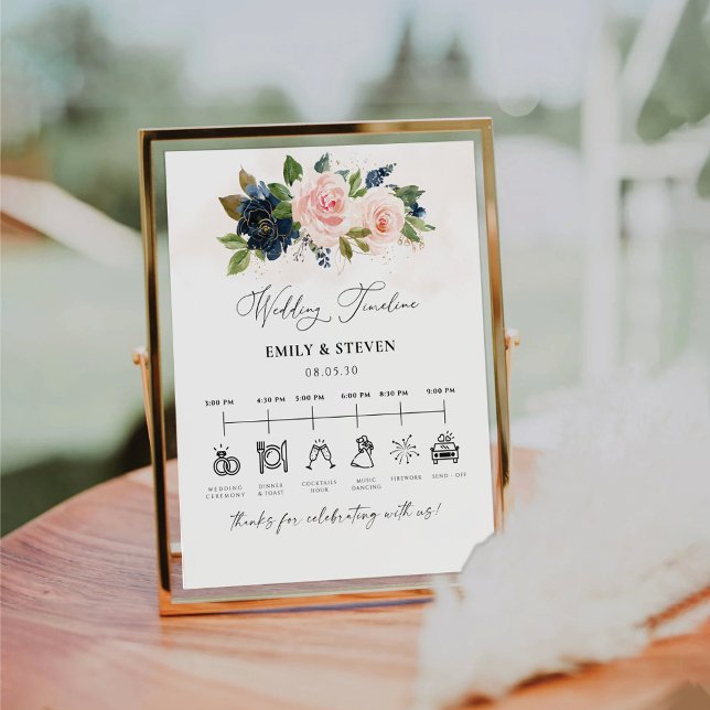 Panneau de chronologie Mariage floral bleu et bleu (Créateur téléchargé)