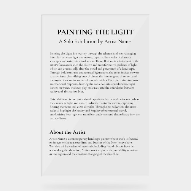 Panneau de déclaration d'artiste pour exposition d (Recto)