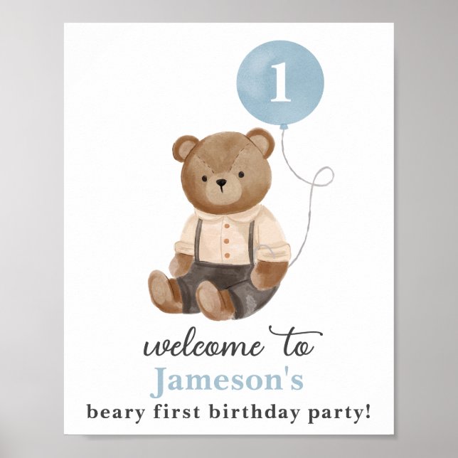 Panneau de décoration d'anniversaire de l'ours ble (Devant)