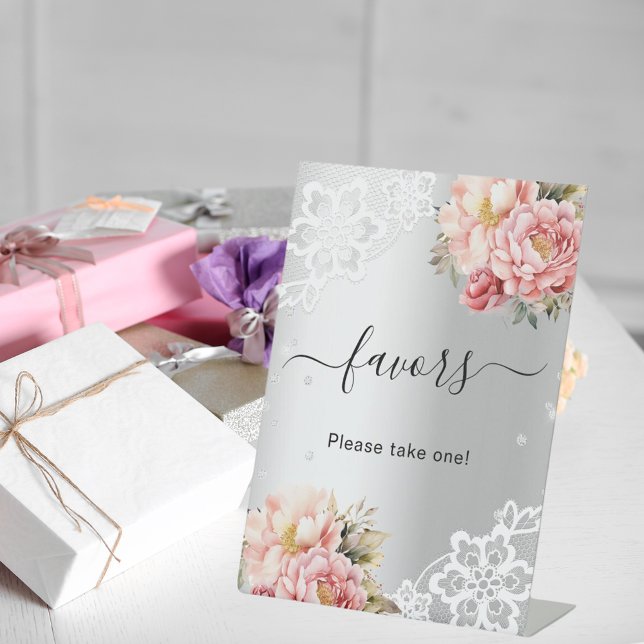 Panneau de faveur de guest en dentelle florale ros (Créateur téléchargé)