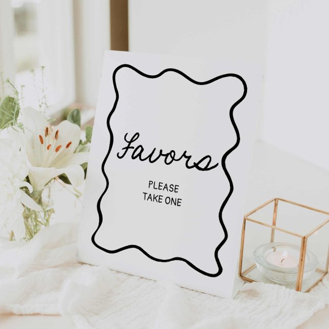 Panneau de Fête des mariées Rétro Privilèges minim (Retro Minimal Black and White Favors Sign)