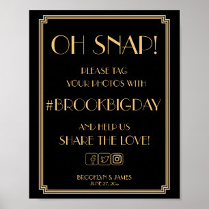 Panneau De Hashtag Gold And Black Art Déco Gatsby 