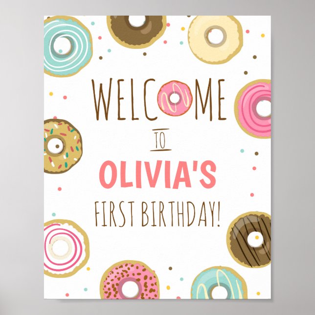 Panneau de la table d'anniversaire Donut Affiche d (Devant)
