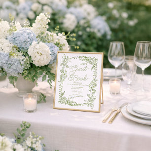 Panneau de livre d'or aux hortensias vert sauge