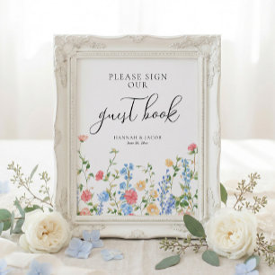 Panneau de livre d'or de mariage aux fleurs sauvag