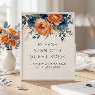 Panneau de livre d'or de mariage floral orange brû