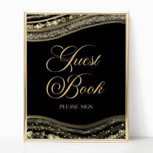 Panneau de livre d'or en agate noire élégante