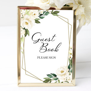 Panneau de livre d'or floral blanc géométrique ver