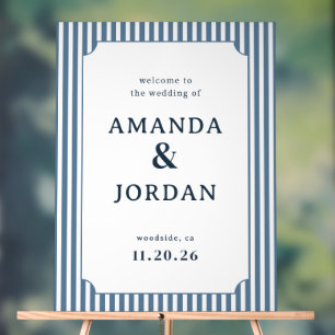 Panneau de mariage élégant rayé bleu