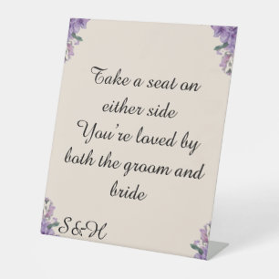 Panneau de mariage Fleurs Violettes Asseyez-vous o