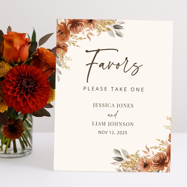 Panneau de mariage Floral Boho de Terracotta Fall (Terracotta Fall Floral Boho Wedding Favors Sign)