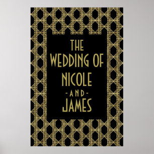 Panneau de mariage rétro Art déco diamant noir or