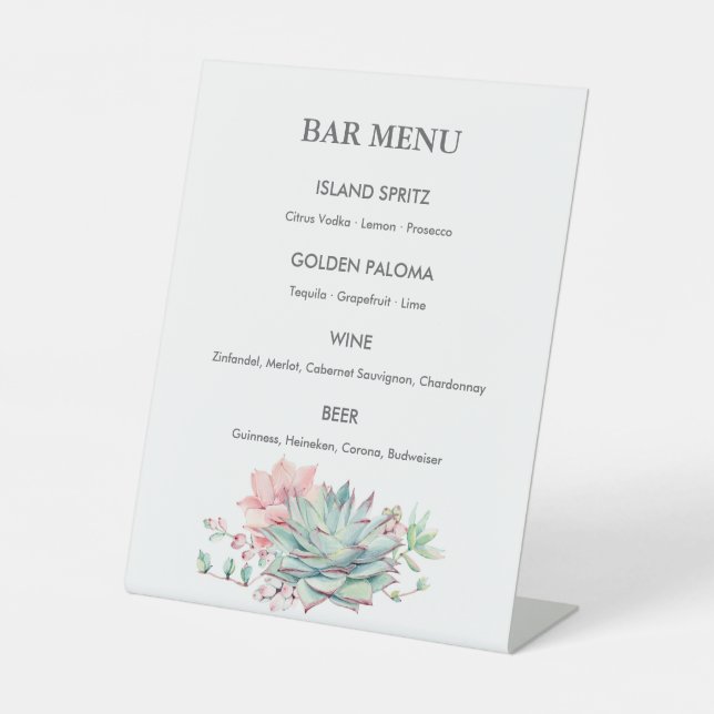 Panneau de menu de bar de mariage aux succulentes  (Recto)