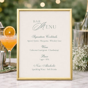Panneau de menu de bar élégant vert sauge pour mar