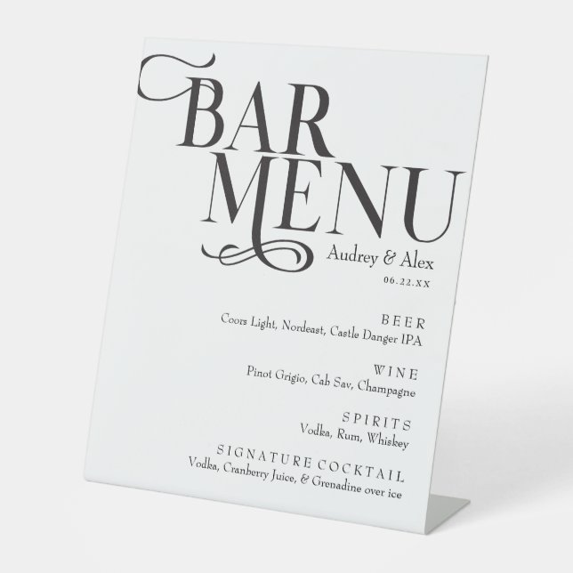 Panneau de menu de bar moderne noir et blanc sur p (Recto)