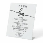 Panneau de menu de bar ouvert pour mariage, callig
