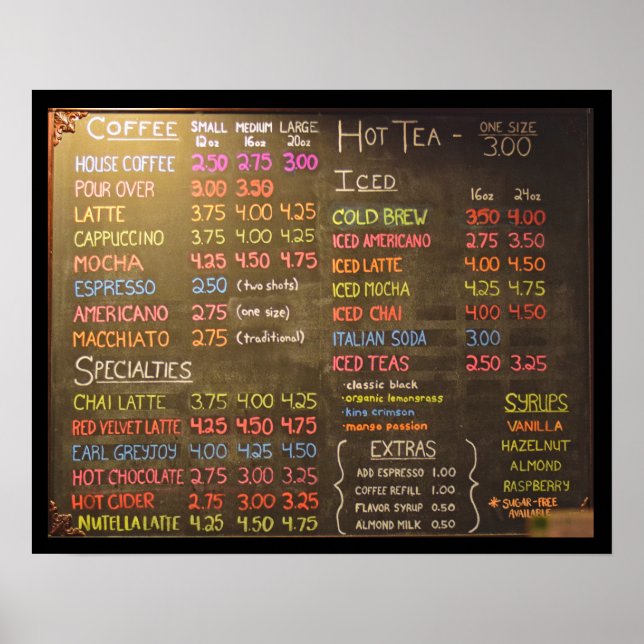 Panneau de menu de café - Affiche de 20x16 pouces (Devant)
