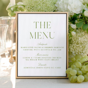 Panneau de menu de mariage élégant vert sauge et b