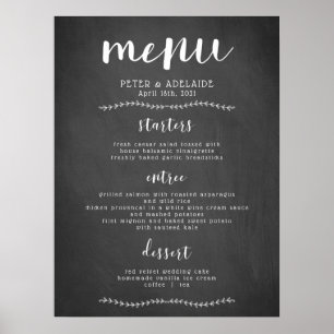 Panneau de menu de mariage sur tableau noir rustiq