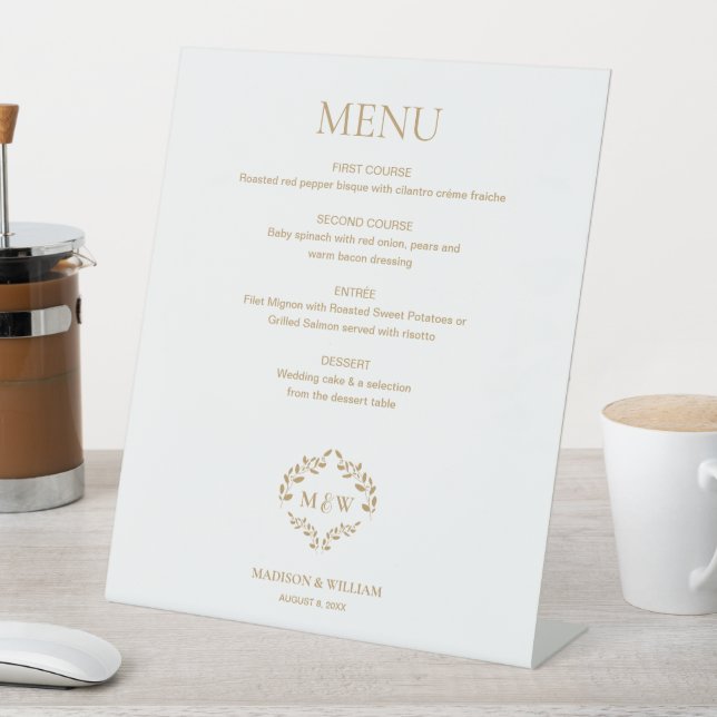 Panneau de menu Mariage or personnalisé avec Monog (In SItu)