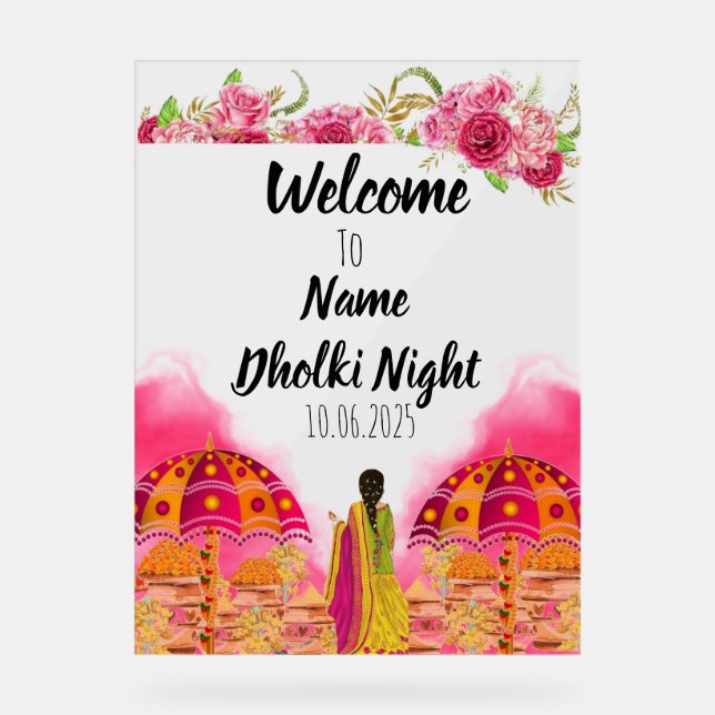 Panneau de nuit Dholki rose floral (Recto)