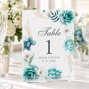 Panneau de numéro de table de mariage à la fleur s