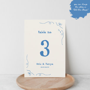 Panneau de numéro de table de mariage dessiné à la