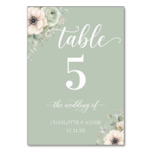 Panneau de numéro de table de mariage floral vert