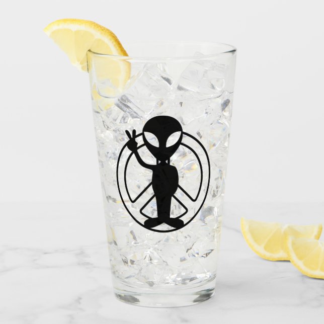 Panneau de Paix Alien Pint verre à boire (Devant glace)
