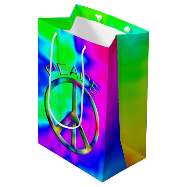 Panneau de Paix Arc-en-ciel Hippie sac cadeau moye (Devant Angle)
